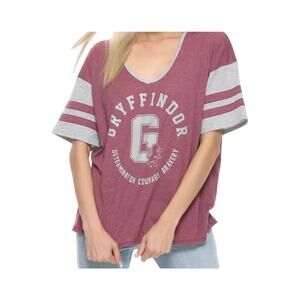 Harry Potter Gryfindor maroon gray v-neck tee women's short sleeve t-shirt SZ LG